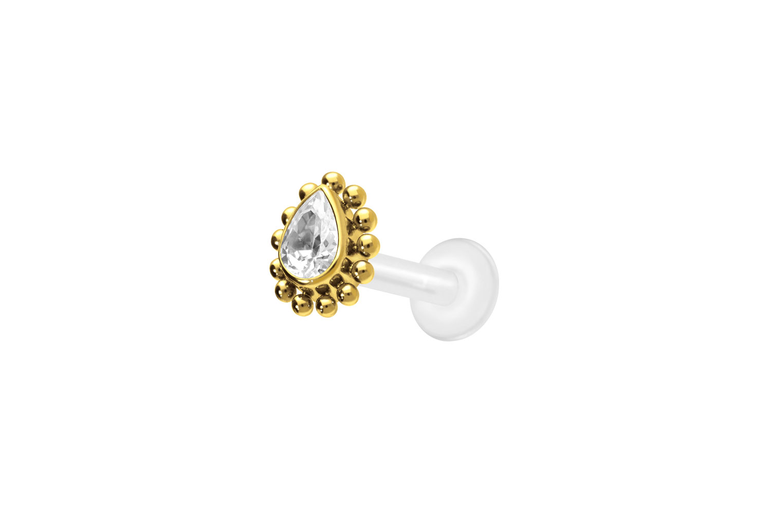 PTFE Labret Piercing mit Innengewinde + Titan-Aufsatz KRISTALLTROPFEN + KUGELN